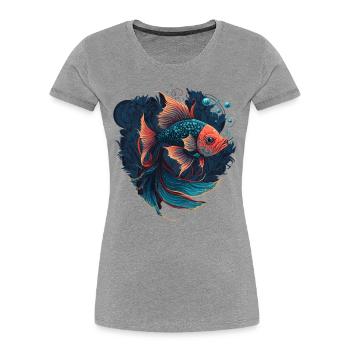 Schöne Fisch Illustration - Frauen Premium Bio T-Shirt - Grau meliert - Vorne - Mia (176cm)