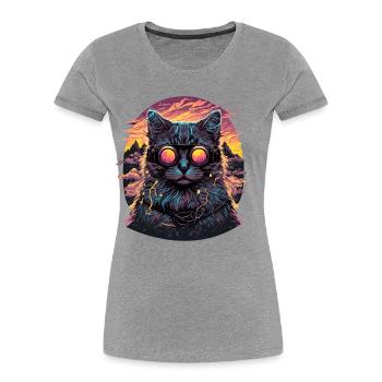 Vaporwave Cat Illustration - Women's Premium Organic T-Shirt - heather grey - Front - Mia (176cm)