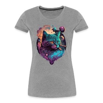 Chat sympa - T-shirt bio Premium Femme - gris chiné - Devant - Mia (176cm)