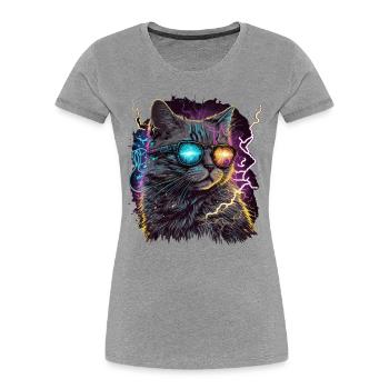 Vaperwave Thunder Storm Cat - Women's Premium Organic T-Shirt - heather grey - Front - Mia (176cm)