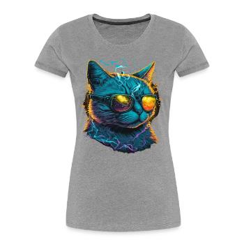 Elektrische Musik Katze - Frauen Premium Bio T-Shirt - Grau meliert - Vorne - Mia (176cm)