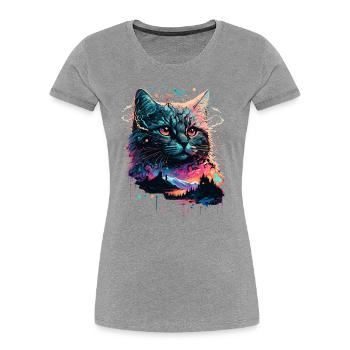 Gaming Cat - Women's Premium Organic T-Shirt - heather grey - Front - Mia (176cm)