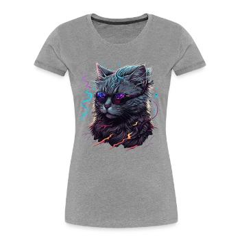Chat futuriste - T-shirt bio Premium Femme - gris chiné - Devant - Mia (176cm)