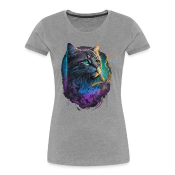 Festival Chat - T-shirt bio Premium Femme - gris chiné - Devant - Mia (176cm)