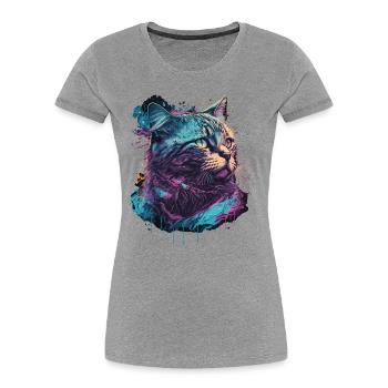 90er Jahre Katze - Frauen Premium Bio T-Shirt - Grau meliert - Vorne - Mia (176cm)