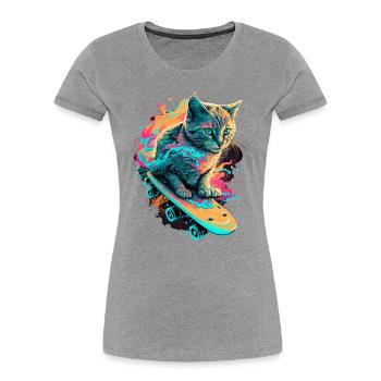 Skateboard Cat - Women's Premium Organic T-Shirt - heather grey - Front - Mia (176cm)