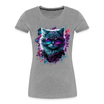 Néo Chat - T-shirt bio Premium Femme - gris chiné - Devant - Mia (176cm)