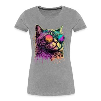 Neon Cat with Sunglasses - Women's Premium Organic T-Shirt - heather grey - Front - Mia (176cm)