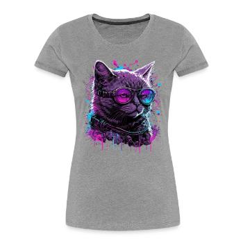 Vaporcat - Frauen Premium Bio T-Shirt - Grau meliert - Vorne - Mia (176cm)