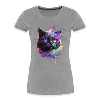 Bunte Katze Illustration - Frauen Premium Bio T-Shirt - Grau meliert - Vorne - Mia (176cm)