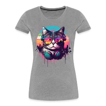 Miami Beach Cat - Women's Premium Organic T-Shirt - heather grey - Front - Mia (176cm)