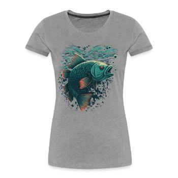 Fisch mit offenem Maul - Frauen Premium Bio T-Shirt - Grau meliert - Vorne - Mia (176cm)