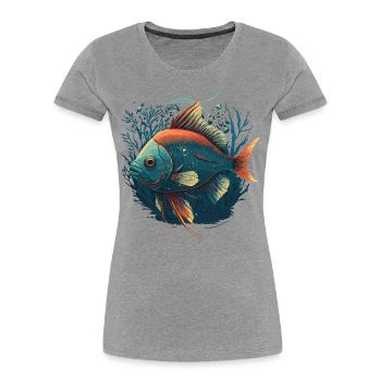 Poisson fou - T-shirt bio Premium Femme - gris chiné - Devant - Mia (176cm)