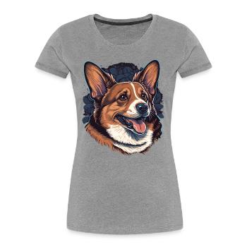 Fröhlicher brauner Corgi - Frauen Premium Bio T-Shirt - Grau meliert - Vorne - Mia (176cm)