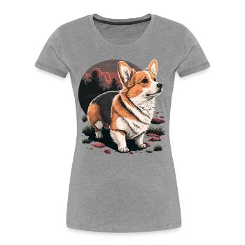 Trauriger Corgi im Freien - Frauen Premium Bio T-Shirt - Grau meliert - Vorne - Mia (176cm)