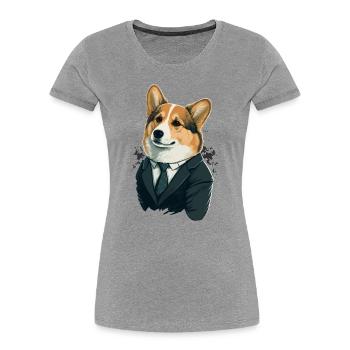 Bon animal Corgi - T-shirt bio Premium Femme - gris chiné - Devant - Mia (176cm)