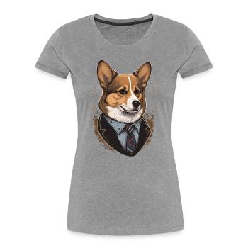 Vintage Stil Corgi Illustration - Frauen Premium Bio T-Shirt - Grau meliert - Vorne - Mia (176cm)