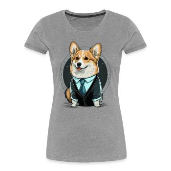 Stylelish Corgi in Suit - Women's Premium Organic T-Shirt - heather grey - Front - Mia (176cm)
