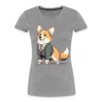 Happy Pet Corgi - T-shirt bio Premium Femme - gris chiné - Devant - Mia (176cm)
