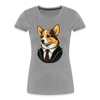 Chien Corgi intelligent - T-shirt bio Premium Femme - gris chiné - Devant - Mia (176cm)