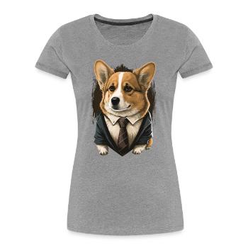 Short Mignon Corgi - T-shirt bio Premium Femme - gris chiné - Devant - Mia (176cm)