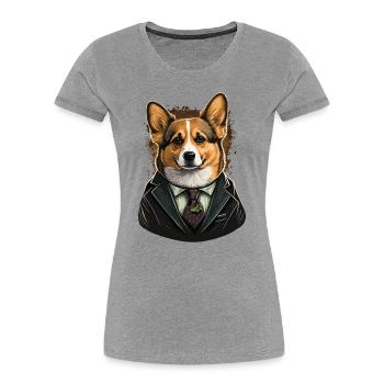 Corgi en costume de détective - T-shirt bio Premium Femme - gris chiné - Devant - Mia (176cm)