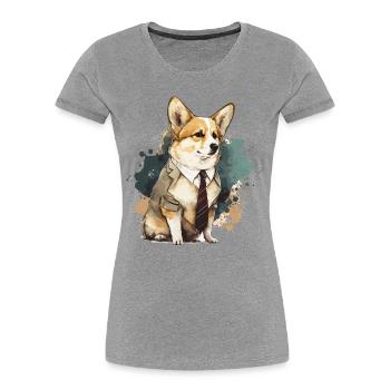 Corgi im weißen Anzug - Frauen Premium Bio T-Shirt - Grau meliert - Vorne - Mia (176cm)