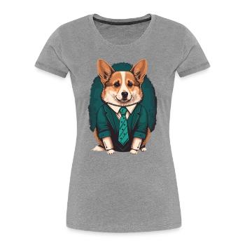 Corgi In Green Suit - Women's Premium Organic T-Shirt - heather grey - Front - Mia (176cm)