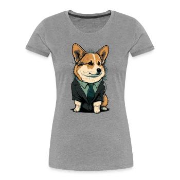 Corgi Habillé - T-shirt bio Premium Femme - gris chiné - Devant - Mia (176cm)