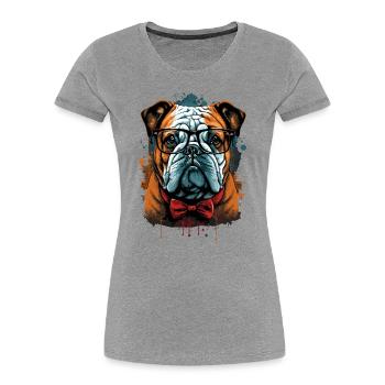 Smarte Bulldogge mit Fliege - Frauen Premium Bio T-Shirt - Grau meliert - Vorne - Mia (176cm)