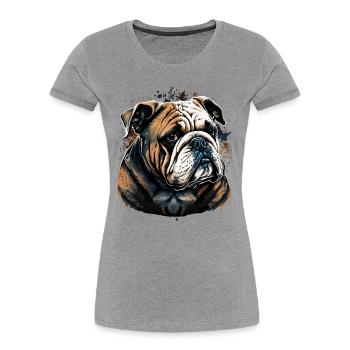 Calme Looks Bulldog - T-shirt bio Premium Femme - gris chiné - Devant - Mia (176cm)