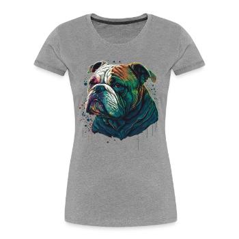 Bouledogue peint - T-shirt bio Premium Femme - gris chiné - Devant - Mia (176cm)
