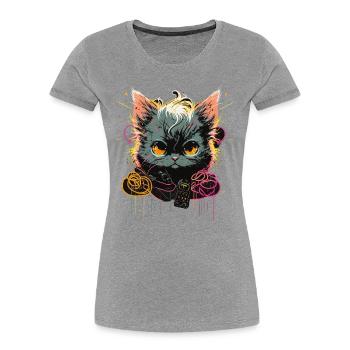 Brave Cat électrique - T-shirt bio Premium Femme - gris chiné - Devant - Mia (176cm)