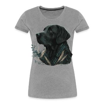 Dark Labrador Retriever in Blättern - Frauen Premium Bio T-Shirt - Grau meliert - Vorne - Mia (176cm)