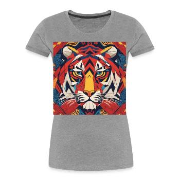 Tigre éclatant - T-shirt bio Premium Femme - gris chiné - Devant - Mia (176cm)