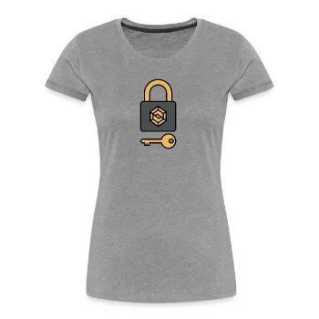 Crypto Sicherheit | Schloss & Schlüssel Symbol - Frauen Premium Bio T-Shirt - Grau meliert - Vorne - Mia (176cm)