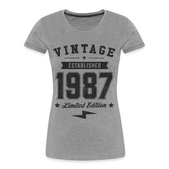 Millésime 1987 - T-shirt bio Premium Femme - gris chiné - Devant - Mia (176cm)