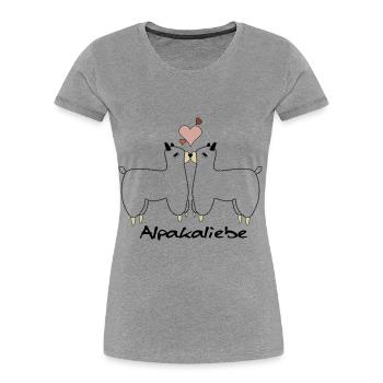 Alpaka Liebe Design - Frauen Premium Bio T-Shirt - Grau meliert - Vorne - Mia (176cm)