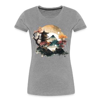 Traditionelle japanische Holzschnittkunst - Frauen Premium Bio T-Shirt - Grau meliert - Vorne - Mia (176cm)