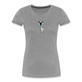 Illustration de crâne de fleur vive - T-shirt bio Premium Femme - gris chiné - Devant - Mia (176cm)