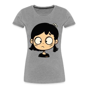 Nachdenkliches Cartoon-Mädchen - Frauen Premium Bio T-Shirt - Grau meliert - Vorne - Mia (176cm)