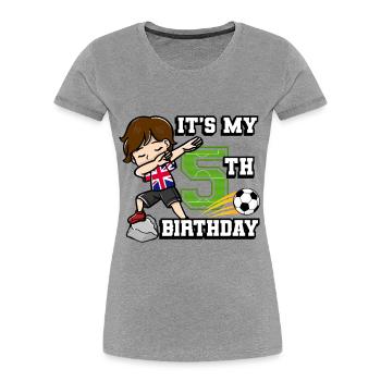 Soccer Boy C’est mon drapeau du 5e anniversaire - T-shirt bio Premium Femme - gris chiné - Devant - Mia (176cm)
