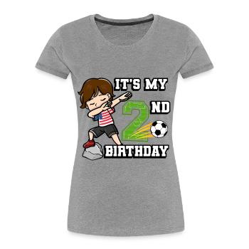 Garçon de football c’est mon 2ème anniversaire - T-shirt bio Premium Femme - gris chiné - Devant - Mia (176cm)