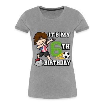Footballeur Garçon J’ai déjà 6ème anniversaire - T-shirt bio Premium Femme - gris chiné - Devant - Mia (176cm)