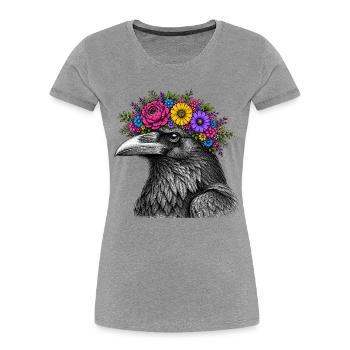Crow's Head with Flower Crown - Women's Premium Organic T-Shirt - heather grey - Front - Mia (176cm)