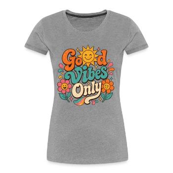 Good Vibe's Only Retro Floral - Women's Premium Organic T-Shirt - heather grey - Front - Mia (176cm)