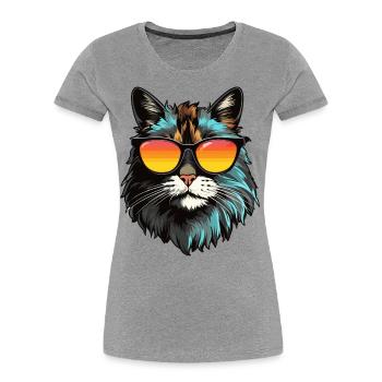 Main-Coon Katze mit Sonnenbrille - Frauen Premium Bio T-Shirt - Grau meliert - Vorne - Mia (176cm)