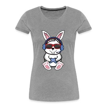 Gaming lustiger Videospiele Hase - Frauen Premium Bio T-Shirt - Grau meliert - Vorne - Mia (176cm)