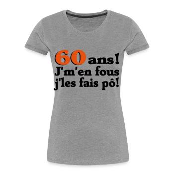 Anniversaire 60 ans hommes et femmes - T-shirt bio Premium Femme - gris chiné - Devant - Mia (176cm)