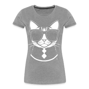 Lustige Katze mit Sonnenbrille Kätzchen Sonnenbrille Katzen - Frauen Premium Bio T-Shirt - Grau meliert - Vorne - Mia (176cm)